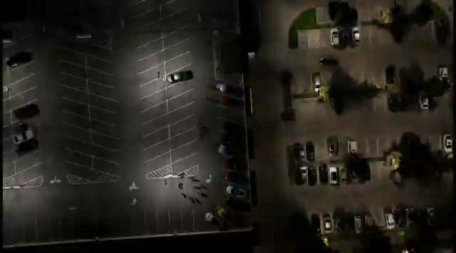 Drone aerial of HTX Corvette meet at dusk